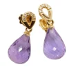 Boucles d'oreilles en or jaune, améthystes briolettes et diamants