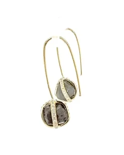 Boucles d'Oreilles en Or Jaune 18kt avec Diamants bruts et Brillants