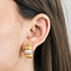 Boucles d'oreilles en or jaune et gris godronnés