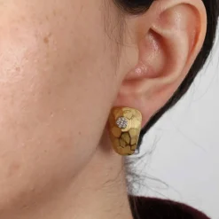 Boucles d'oreilles en or jaune et blanc mat avec diamants