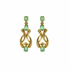 Boucles d'oreilles en or jaune avec émeraudes et diamants
