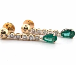 Boucles d'oreilles en or jaune avec émeraudes et diamants