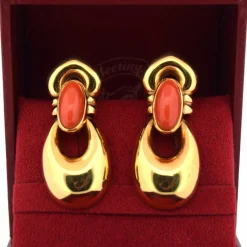 BOUCLES D'OREILLES EN OR JAUNE 18 KT - 15 g - CORAIL - signées ''IL GIOIELLO''