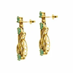 Boucles d'oreilles en or jaune avec émeraudes et diamants