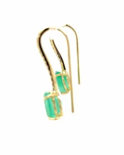 Boucles d'oreilles en or jaune avec émeraude et diamant