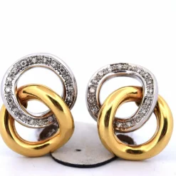 BOUCLES D'OREILLES EN OR JAUNE ET BLANC 18 KT - 17 g