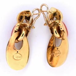 BOUCLES D'OREILLES EN OR JAUNE 18 KT - 15 g - CORAIL - signées ''IL GIOIELLO''