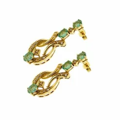 Boucles d'oreilles en or jaune avec émeraudes et diamants