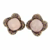 Boucles d'oreilles en or rose, cabochons coussin en quartz rose, diamants naturels violets