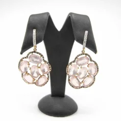 Boucles d'oreilles en or rose, diamants et quartz rose