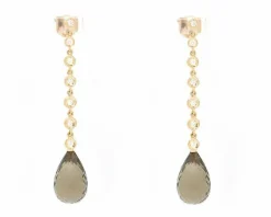 Boucles d'oreilles en or rose avec quartz fumé et diamants