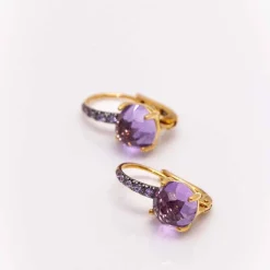 Boucles d'oreilles en or rose, saphirs et améthyste
