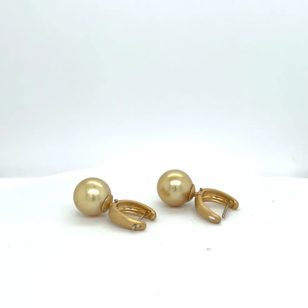 Boucles d'oreilles en perles couleur champagne or brossé,
