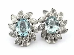 Boucles d'oreilles en platine avec aigue-marine et diamants