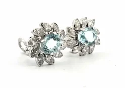 Boucles d'oreilles en platine avec aigue-marine et diamants