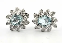 Boucles d'oreilles en platine avec aigue-marine et diamants