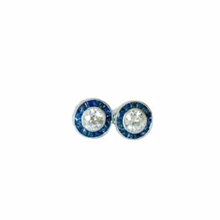 boucles d'oreilles en platine avec diamants et saphirs