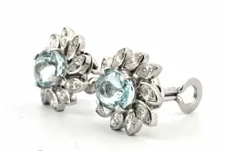 Boucles d'oreilles en platine avec aigue-marine et diamants