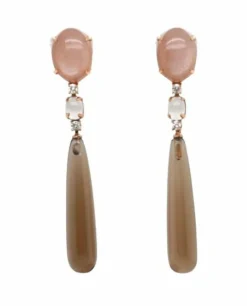Boucles d'oreilles en Quartz Fumé, Agate Noire Ornées de Diamants de 0,32 Carat