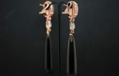 Boucles d'oreilles en Quartz Fumé, Agate Noire Ornées de Diamants de 0,32 Carat