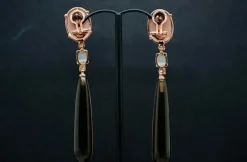 Boucles d'oreilles en Quartz Fumé, Agate Noire Ornées de Diamants de 0,32 Carat