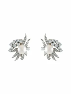 Boucles d'oreilles Feuillage Perle Diamants