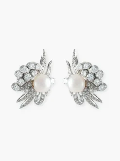 Boucles d'oreilles Feuillage Perle Diamants
