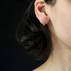 Boucles d'oreilles feuilles diamants or jaune
