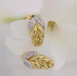 Boucles d'oreilles feuilles diamants or jaune