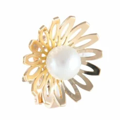 BOUCLES D’OREILLES FLEUR OR JAUNE ET PERLE