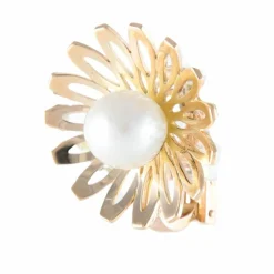 BOUCLES D’OREILLES FLEUR OR JAUNE ET PERLE