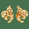 Boucles d'oreilles fleurs, or jaune et diamants