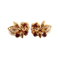 Boucles d'oreilles Fleurs Rubis birmans