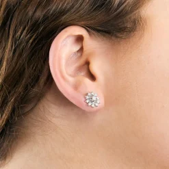 Boucles d'oreilles fleurs or blanc et diamants