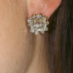 Boucles d'oreilles fleurs bicolores et diamants