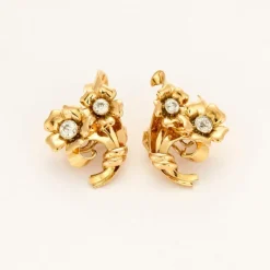 Boucles d'oreilles fleurs, or jaune et diamants
