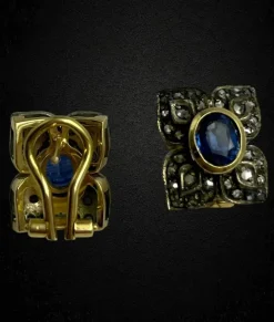 Boucles d'oreilles florales en saphir et diamant