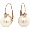 Boucles d'Oreilles Françaises Diamants Perle Or Rose