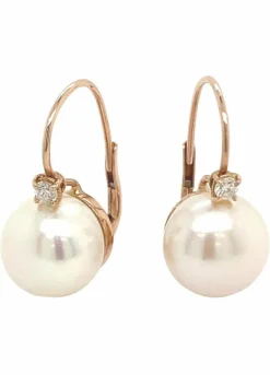 Boucles d'Oreilles Françaises Diamants Perle Or Rose