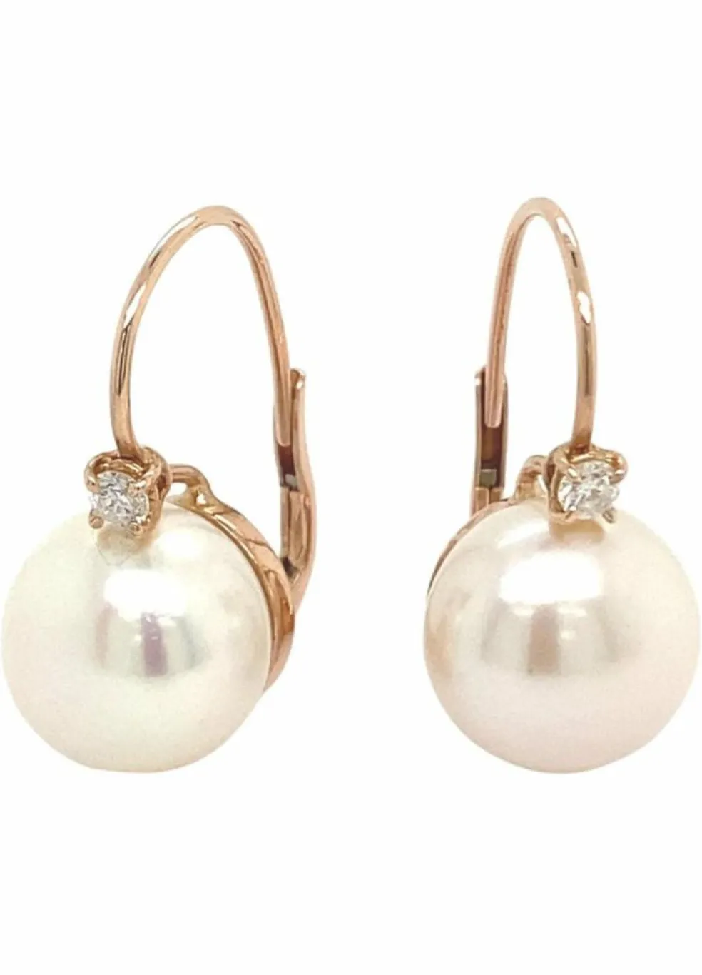 Boucles d'Oreilles Françaises Diamants Perle Or Rose