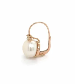 Boucles d'Oreilles Françaises Diamants Perle Or Rose