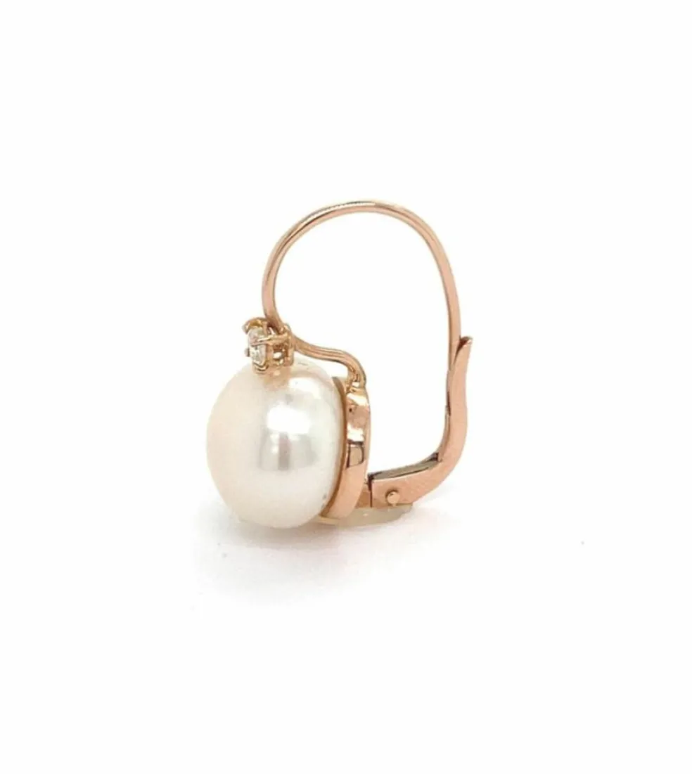 Boucles d'Oreilles Françaises Diamants Perle Or Rose