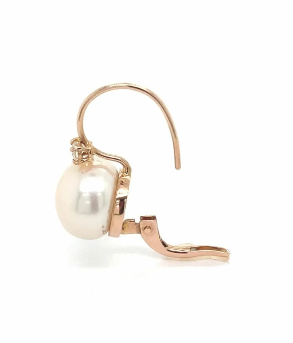 Boucles d'Oreilles Françaises Diamants Perle Or Rose