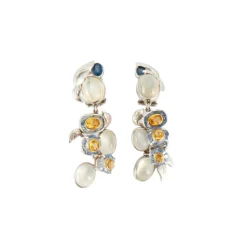 Boucles d'oreilles glycine Saphirs bleus et jaunes, Pierres de lune