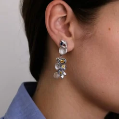 Boucles d'oreilles glycine Saphirs bleus et jaunes, Pierres de lune