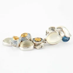 Boucles d'oreilles glycine Saphirs bleus et jaunes, Pierres de lune
