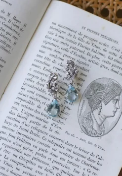 Boucles d'Oreilles Goutte Aigue Marine et Diamant