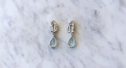 Boucles d'Oreilles Goutte Aigue Marine et Diamant