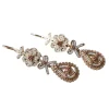 Boucles d'oreilles gouttes, perles et rubis sur or rose