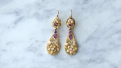 Boucles d'oreilles gouttes or jaune grenats